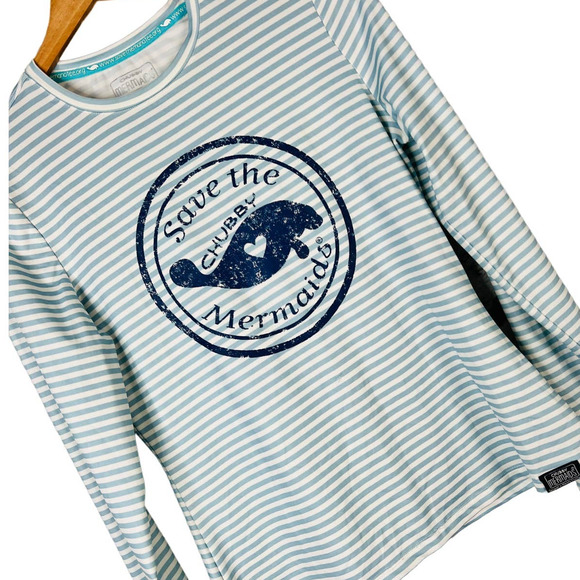 CHUBBY MERMAID Women's S Manatee Striped Long Sleeve Sun Beach Swim UPF‎ Shirt - Picture 1 of 5